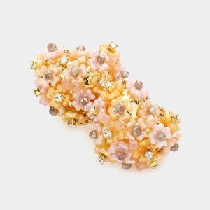 Yellow Gold Heart Stud Flower Cluster Statement Fashion Jewelry Earrings